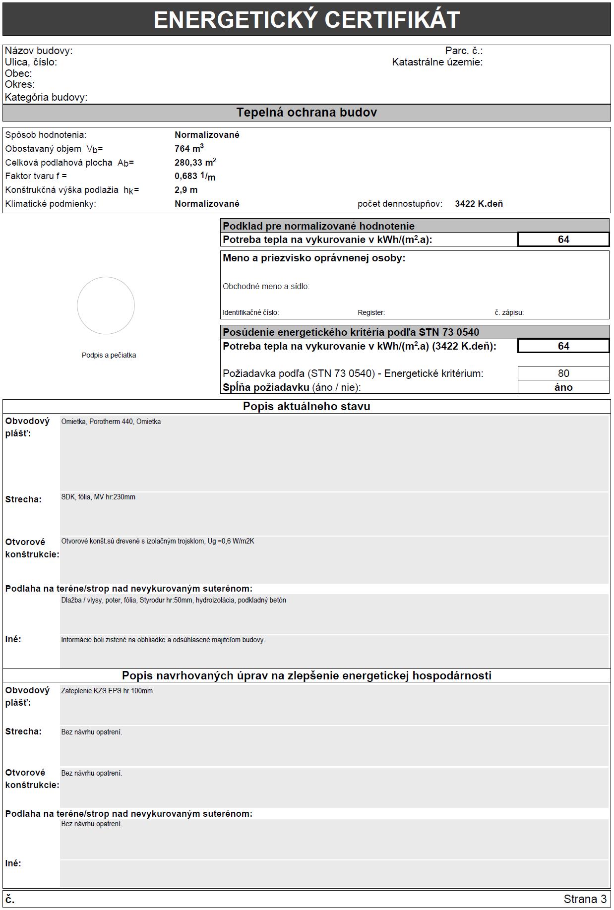 Energetický certifikát 3. strana